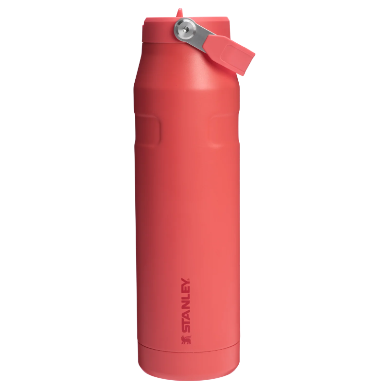 Red Stanley water bottle on a white background
