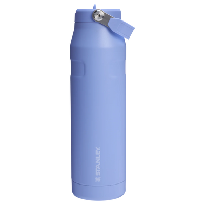 Blue Stanley water bottle on a white background