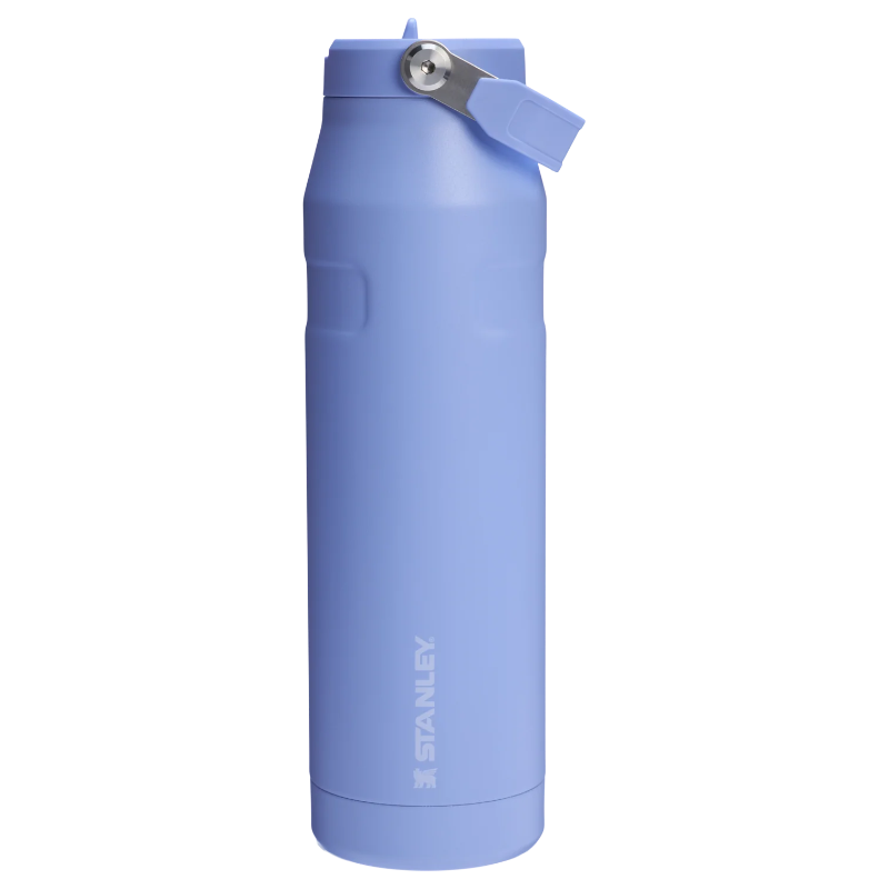 Blue Stanley water bottle on a white background