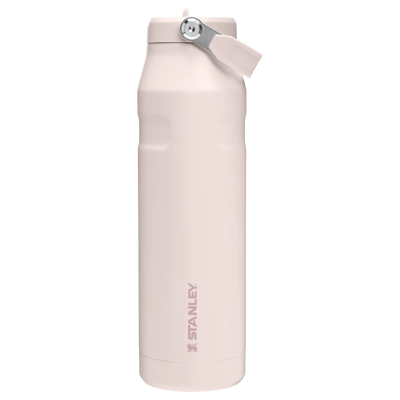 Pink Stanley water bottle on a white background