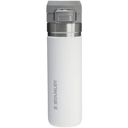 White Stanley water bottle with a silver cap on a white background