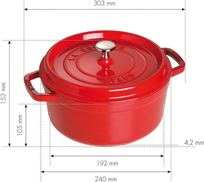 Staub Cast Iron Cocotte Round 24cm Cherry (342325) (7311024521274) (2383005155386)