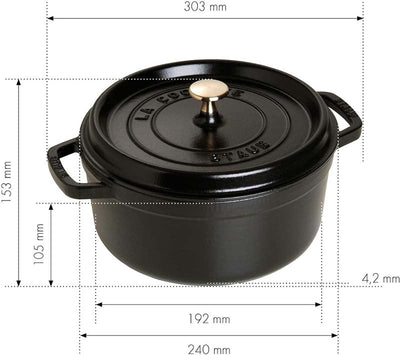 Staub Cast Iron Cocotte Round 28cm Black (342329) (7311024390202) (2383005155386)