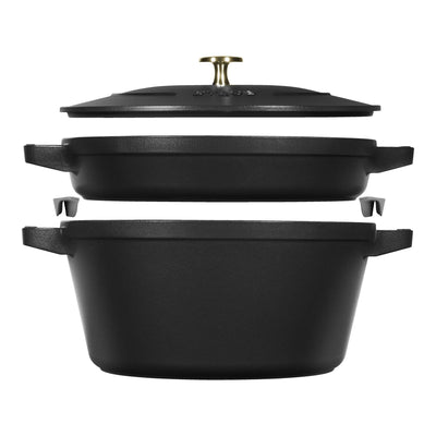 Staub Stackable Cast Iron 2 pc Pot Set Round Black (342336) (7311023702074)