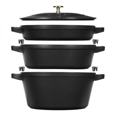 Staub Stackable Cast Iron 3 pc Pot Set Round Black (342339) (7311023603770)