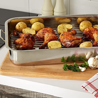 Kitchen Craft Roaster with Rack 35 x 28 x 6.5cm Stainless Steel (6857973203002)