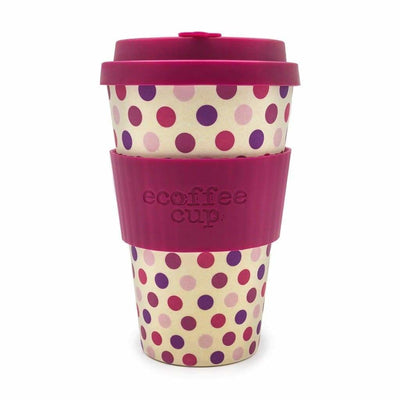 Ecoffee Cup Pink Polka with Maroon Lid 14oz - Art of Living Cookshop (2382987460666)