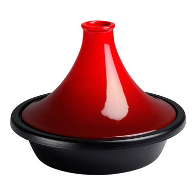 a red vase sitting on top of a black table  (2368135200826)