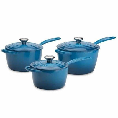 Le Creuset Signature Cast Iron 3-piece Saucepan Set Marseille Blue - Art of Living Cookshop (2498316501050)