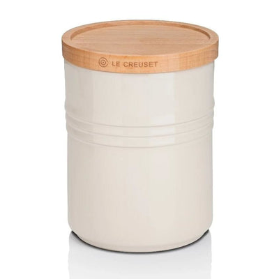 Le Creuset Stoneware Medium Storage Jar with Wooden Lid Almond - Art of Living Cookshop (2382850523194)