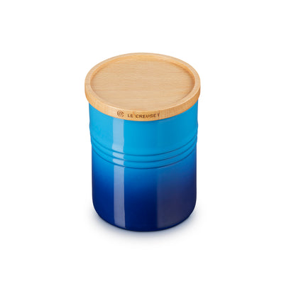 Le Creuset Stoneware Medium Storage Jar with Wooden Lid Azure (7005447979066)