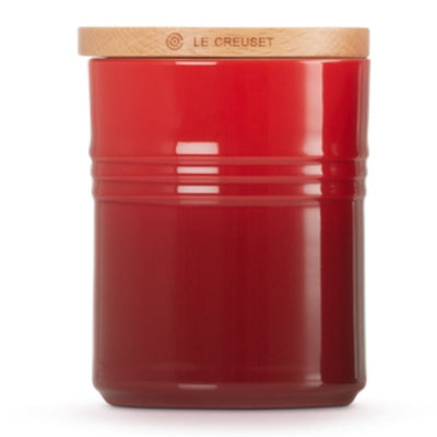 Le Creuset Stoneware Medium Storage Jar with Wooden Lid Cerise (2382849605690)