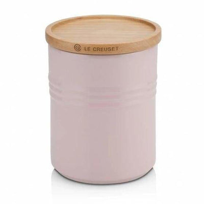 Le Creuset Stoneware Medium Storage Jar with Wooden Lid Chiffon Pink - Art of Living Cookshop (2503504363578)
