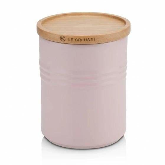 Le Creuset Stoneware Medium Storage Jar with Wooden Lid Chiffon Pink - Art of Living Cookshop (2503504363578)