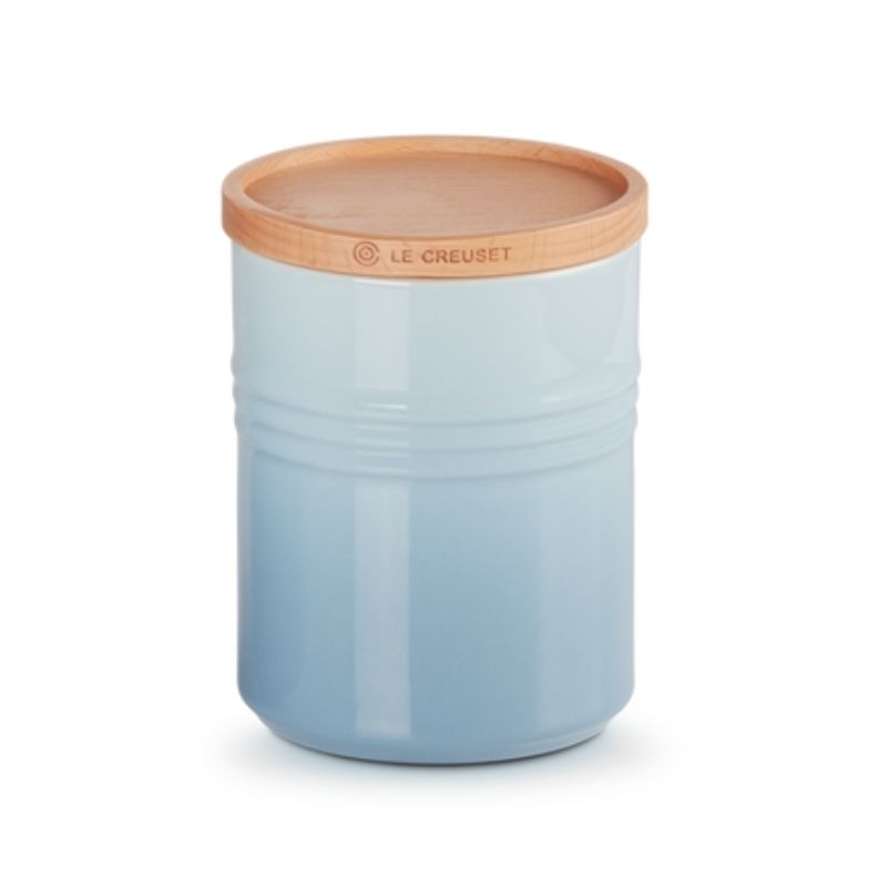 Le Creuset Stoneware Medium Storage Jar with Wooden Lid Coastal Blue (2503514062906)
