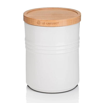 Le Creuset Stoneware Medium Storage Jar with Wooden Lid Cotton - Art of Living Cookshop (2382850326586)