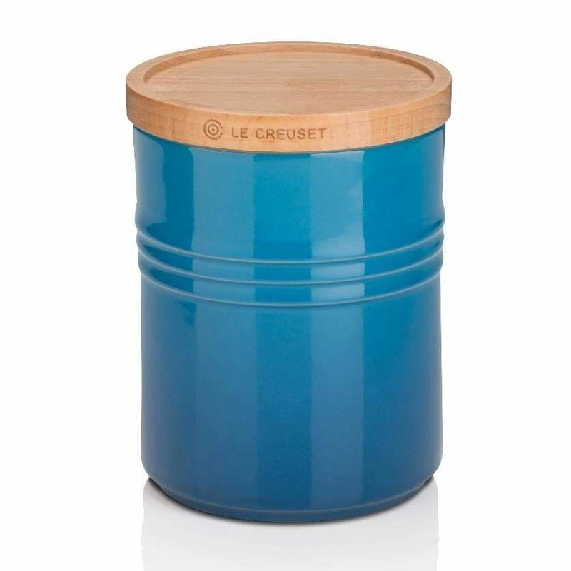 Le Creuset Stoneware Medium Storage Jar with Wooden Lid Marseille Blue - Art of Living Cookshop (2382849900602)