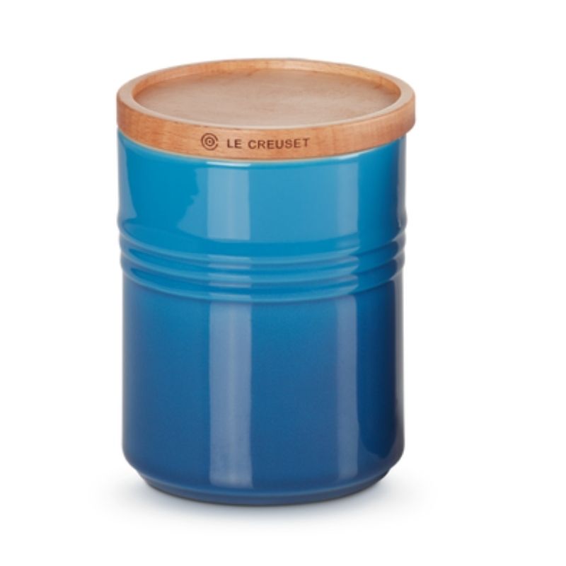 Le Creuset Stoneware Medium Storage Jar with Wooden Lid Marseille Blue (2382849900602)