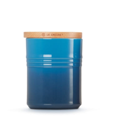Le Creuset Stoneware Medium Storage Jar with Wooden Lid Marseille Blue (2382849900602)