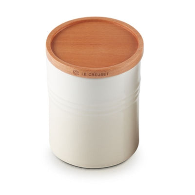 Le Creuset Stoneware Medium Storage Jar with Wooden Lid Meringue (4385765228602)