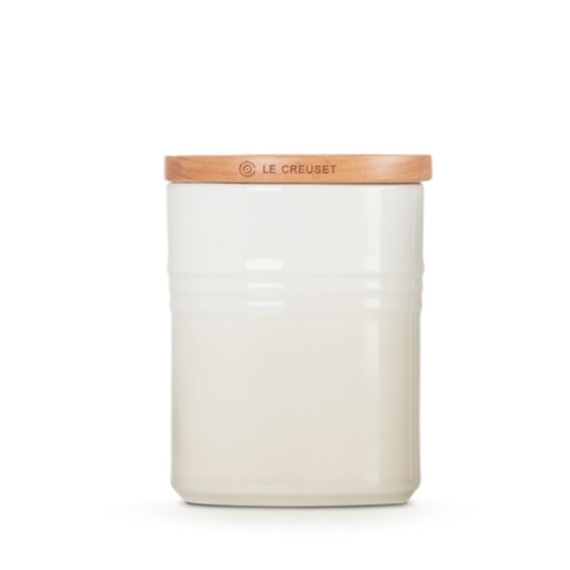 Le Creuset Stoneware Medium Storage Jar with Wooden Lid Meringue (4385765228602)