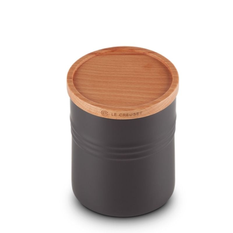 Le Creuset Stoneware Medium Storage Jar with Wooden Lid Satin Black (2382850621498)