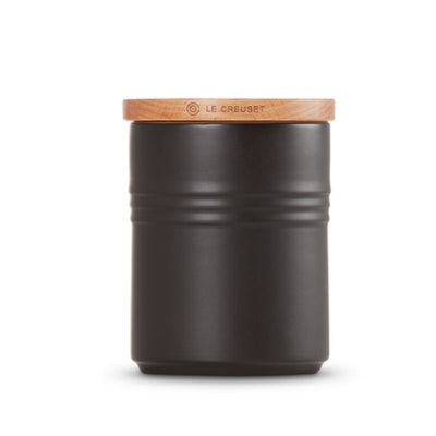 Le Creuset Stoneware Medium Storage Jar with Wooden Lid Satin Black (2382850621498)