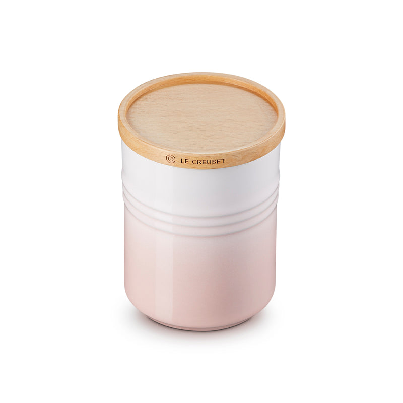 Le Creuset Stoneware Medium Storage Jar with Wooden Lid Shell Pink (7005448863802)