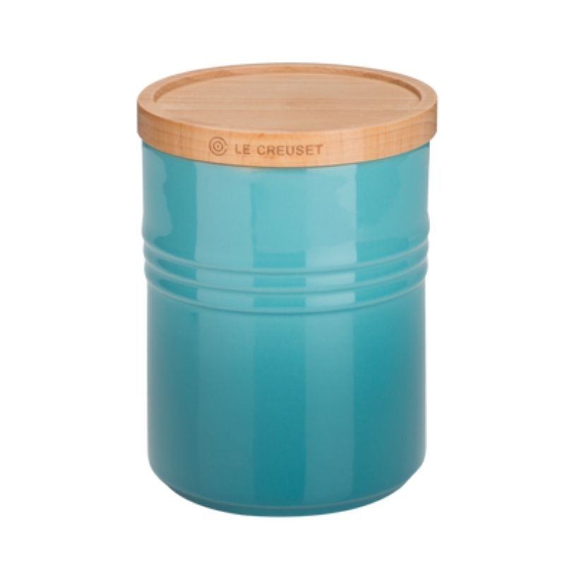 Le Creuset Stoneware Medium Storage Jar with Wooden Lid Teal (2382850064442)