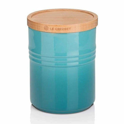 Le Creuset Stoneware Medium Storage Jar with Wooden Lid Teal - Art of Living Cookshop (2382850064442)