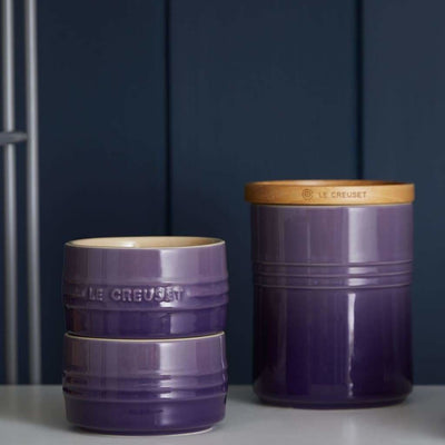 Le Creuset Stoneware Medium Storage Jar with Wooden Lid Ultra Violet - Art of Living Cookshop (2383030681658)