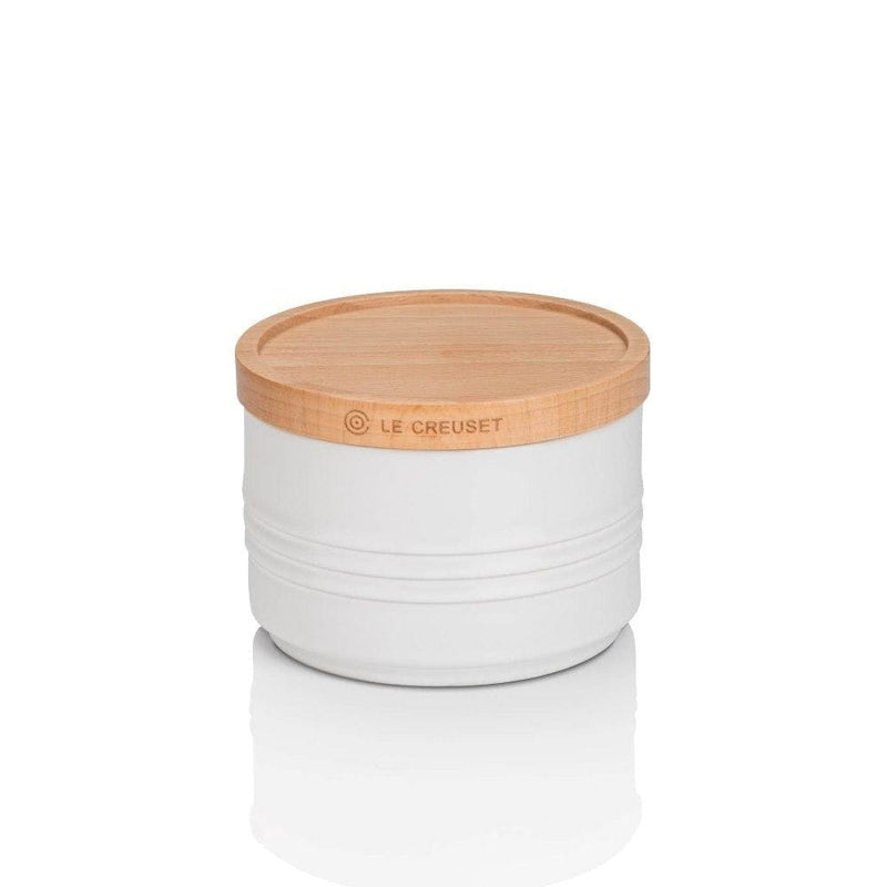 DISC Le Creuset Stoneware Small Storage Jar with Wooden Lid Cotton - Art of Living Cookshop (2382848917562)