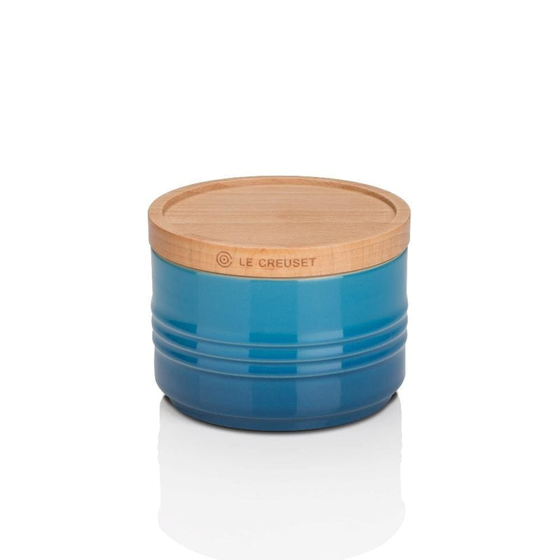 Le Creuset Stoneware Small Storage Jar with Wooden Lid Marseille Blue - Art of Living Cookshop (2382848655418)