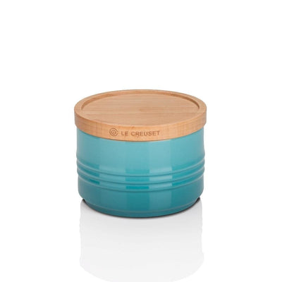 DISC Le Creuset Stoneware Small Storage Jar with Wooden Lid Teal - Art of Living Cookshop (2382848688186)