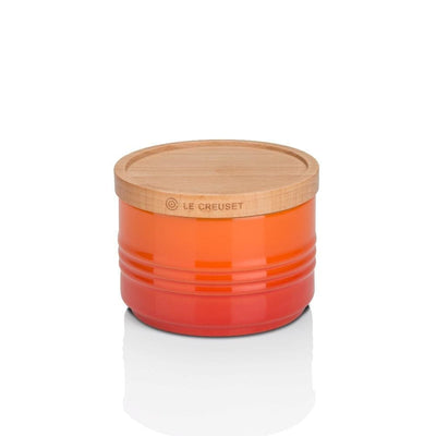 DISC Le Creuset Stoneware Small Storage Jar with Wooden Lid Volcanic - Art of Living Cookshop (2382848360506)