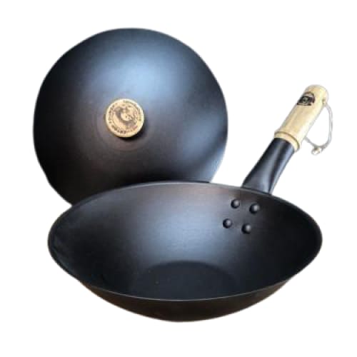 11 (28cm) Spun iron small wok with lid