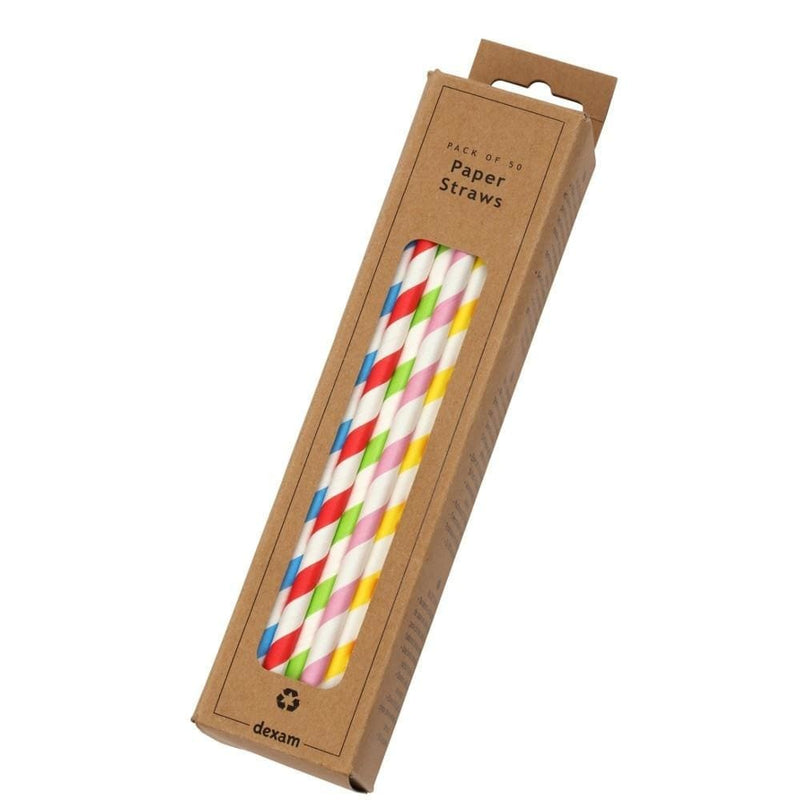 Striped Paper Straws Assorted Colours - 50 Pack - Art of Living Cookshop (2485614903354)
